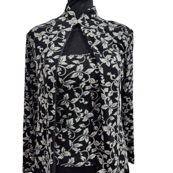 Vintage Xscape By Joanna Chen Blouse and Jacket Black / Silver Sparkly Women's S - Picture 1 of 12